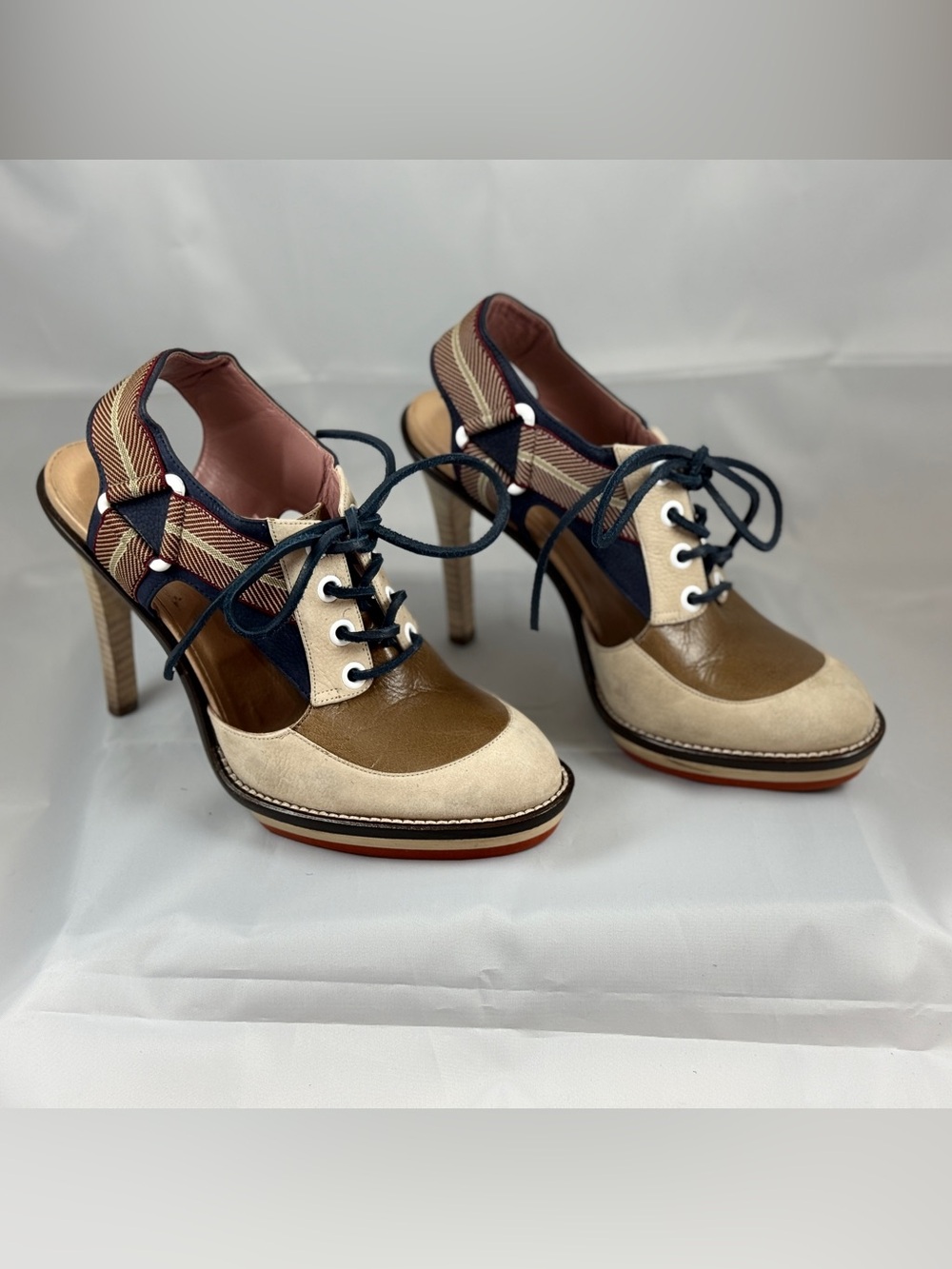 Derek Lam Colorblock Suede Leather Lace-Up Platform Heels 36.5